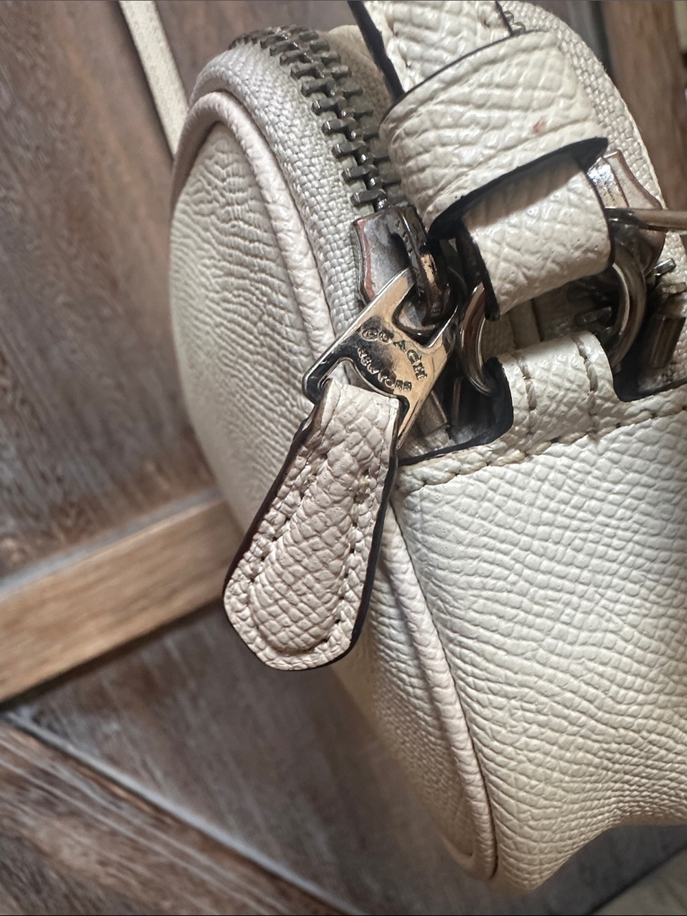Coach Double-Zip Pouch with Metallic Rivets in Chalk Crossbody Bag Purse - Picture 7 of 16
